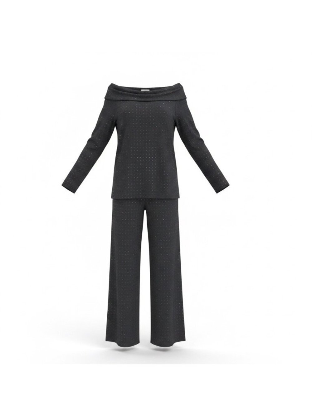 Melinda Eng Womens Black Two-Piece Off-Shoulder Top & Wide-Leg Pants Set Size 12